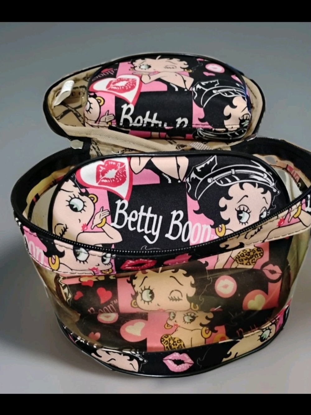 Betty Boop Pink, Black & Cream Clear Cosmetic Bag Set